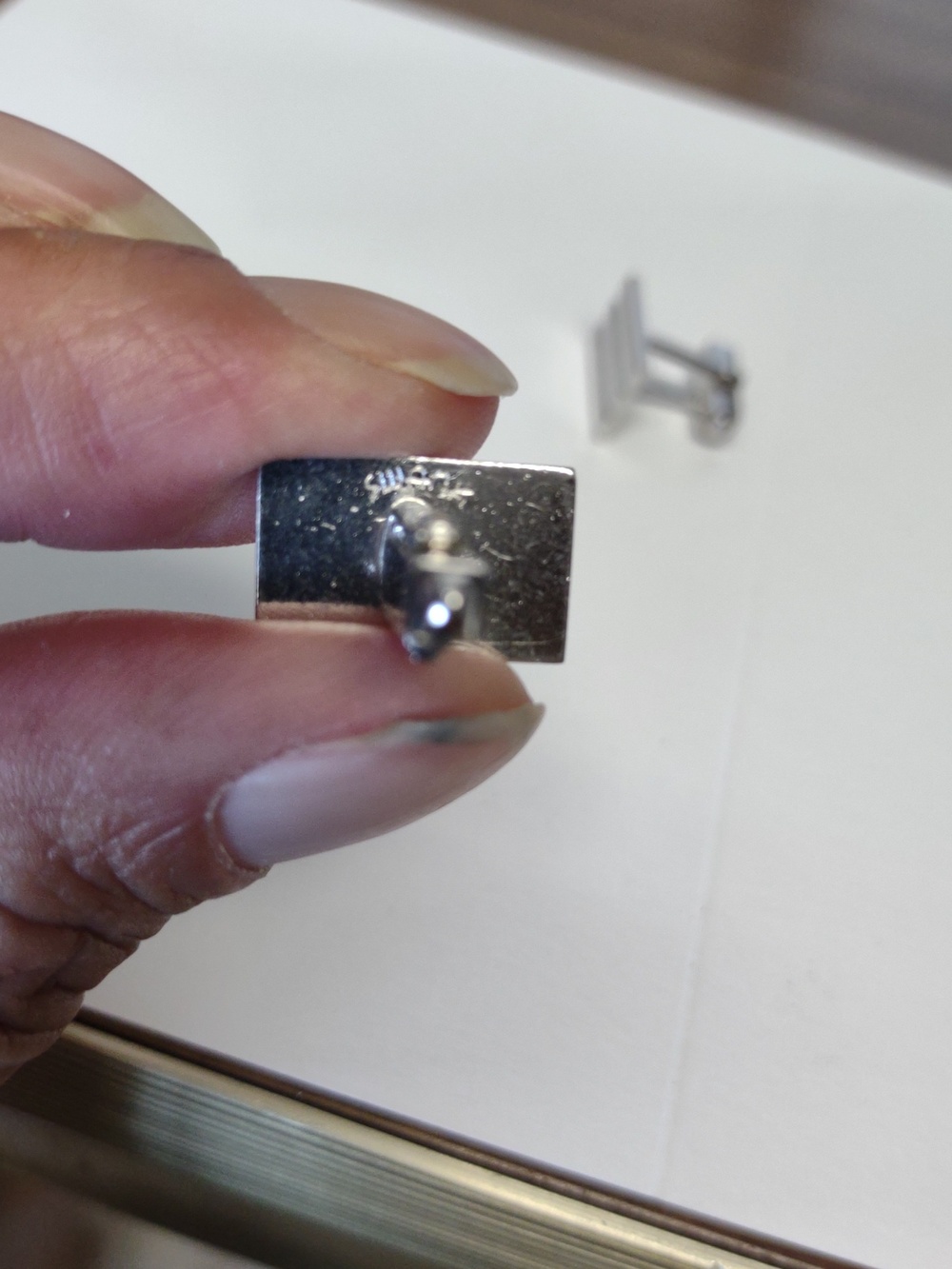 Swank Men's Silver Rectangular Stripe Cufflinks - Picture 3 of 3